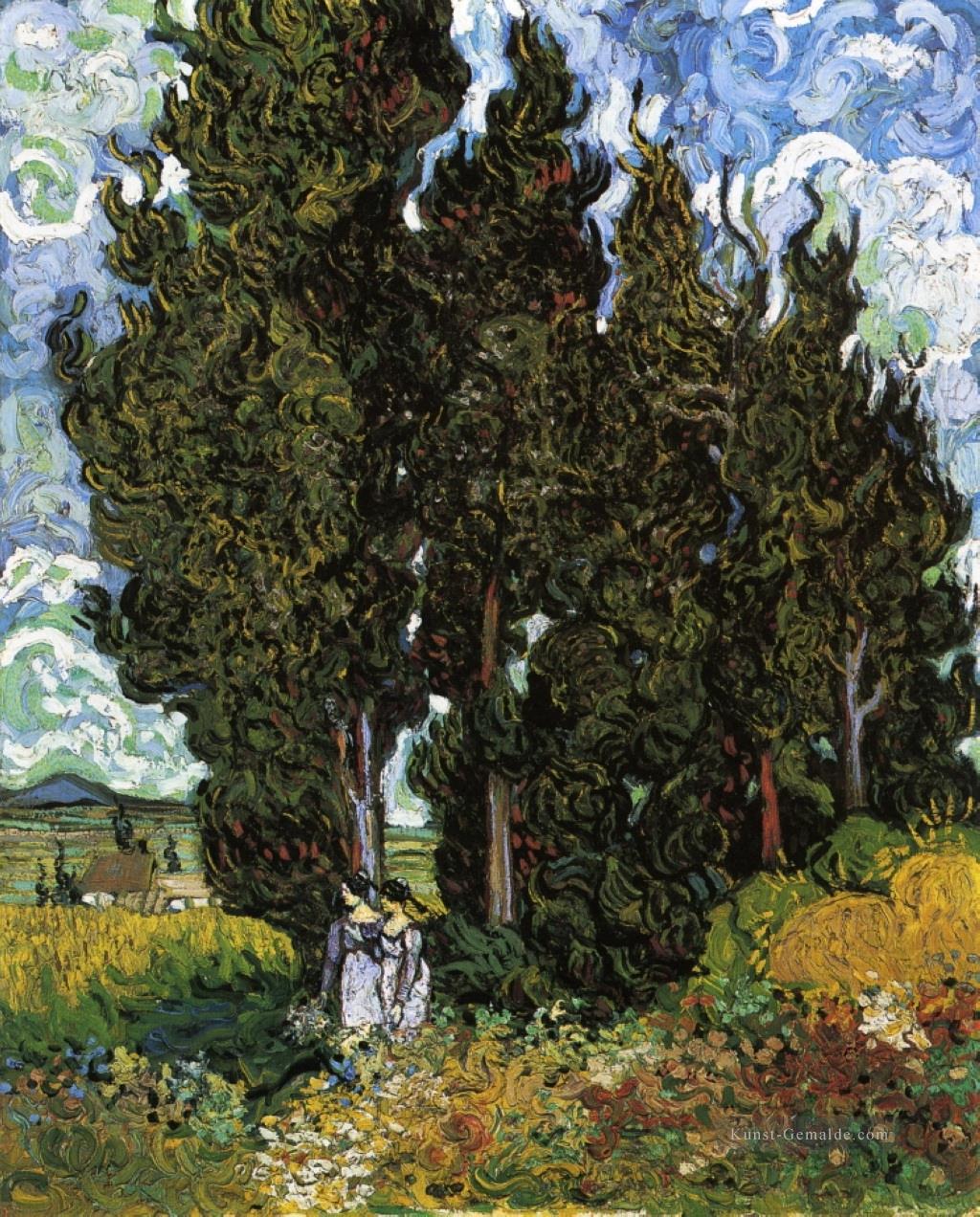 Zypressen mit zwei Frauen Vincent van Gogh Ölgemälde